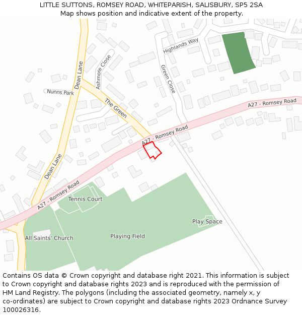 LITTLE SUTTONS, ROMSEY ROAD, WHITEPARISH, SALISBURY, SP5 2SA: Location map and indicative extent of plot