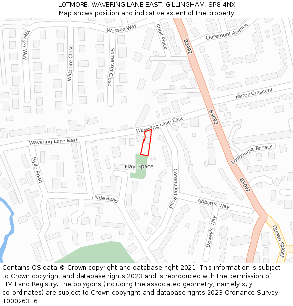 LOTMORE, WAVERING LANE EAST, GILLINGHAM, SP8 4NX: Location map and indicative extent of plot