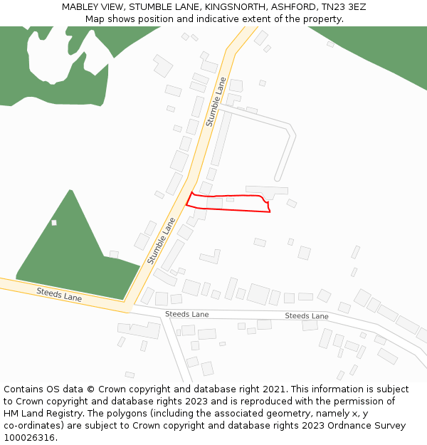 MABLEY VIEW, STUMBLE LANE, KINGSNORTH, ASHFORD, TN23 3EZ: Location map and indicative extent of plot