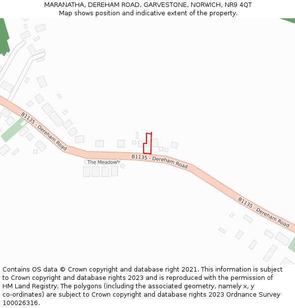 MARANATHA, DEREHAM ROAD, GARVESTONE, NORWICH, NR9 4QT: Location map and indicative extent of plot