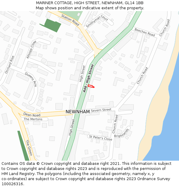 MARINER COTTAGE, HIGH STREET, NEWNHAM, GL14 1BB: Location map and indicative extent of plot