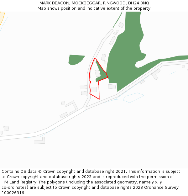 MARK BEACON, MOCKBEGGAR, RINGWOOD, BH24 3NQ: Location map and indicative extent of plot