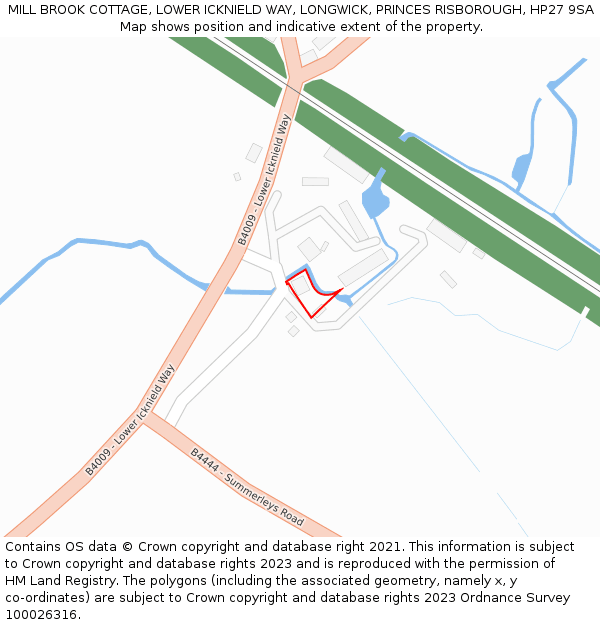 MILL BROOK COTTAGE, LOWER ICKNIELD WAY, LONGWICK, PRINCES RISBOROUGH, HP27 9SA: Location map and indicative extent of plot