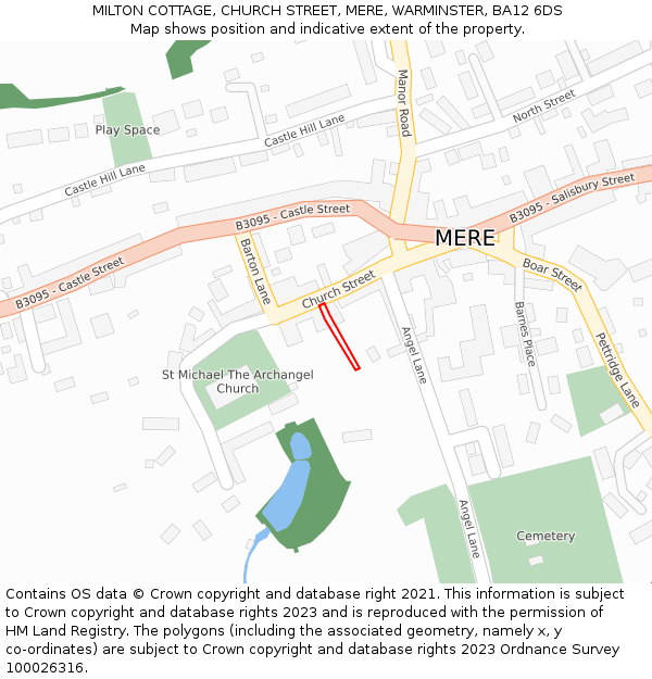MILTON COTTAGE, CHURCH STREET, MERE, WARMINSTER, BA12 6DS: Location map and indicative extent of plot