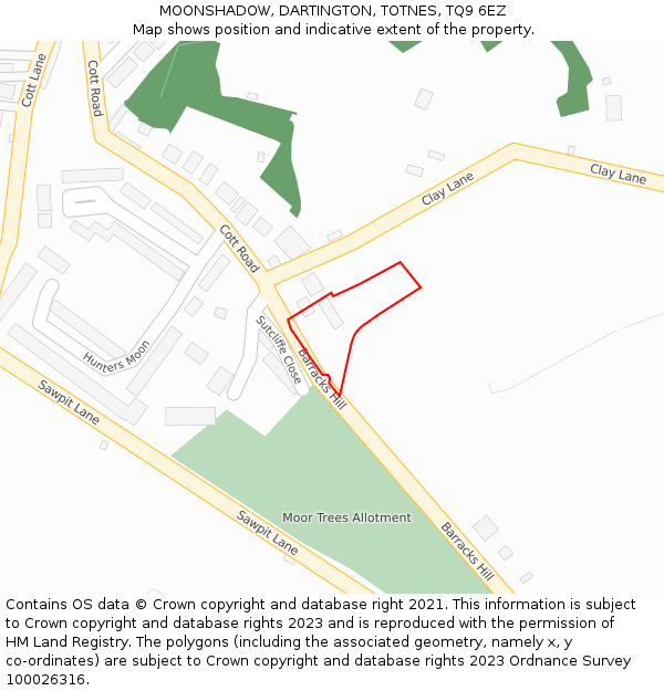 MOONSHADOW, DARTINGTON, TOTNES, TQ9 6EZ: Location map and indicative extent of plot