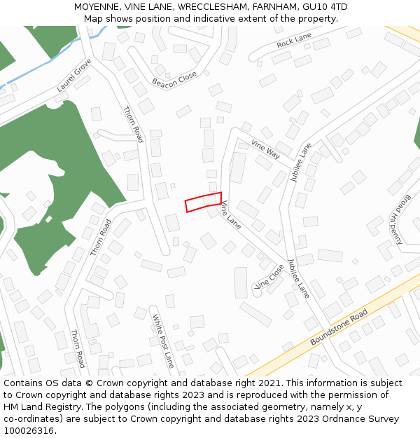 MOYENNE, VINE LANE, WRECCLESHAM, FARNHAM, GU10 4TD: Location map and indicative extent of plot