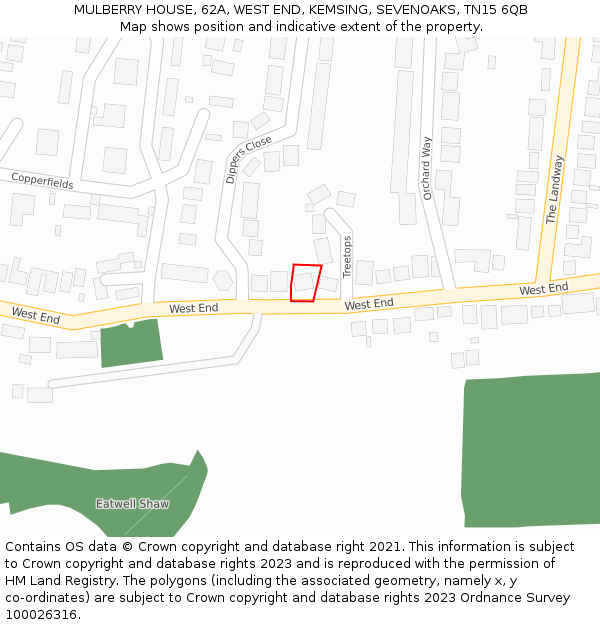MULBERRY HOUSE, 62A, WEST END, KEMSING, SEVENOAKS, TN15 6QB: Location map and indicative extent of plot