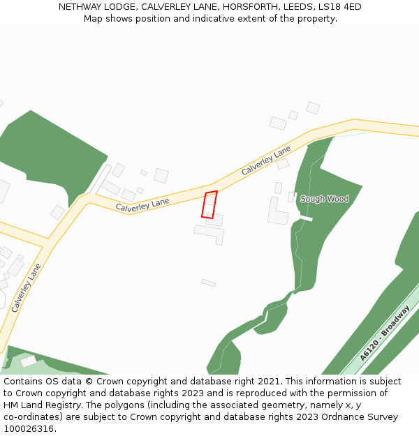 NETHWAY LODGE, CALVERLEY LANE, HORSFORTH, LEEDS, LS18 4ED: Location map and indicative extent of plot