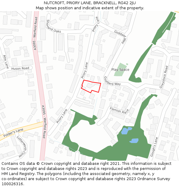 NUTCROFT, PRIORY LANE, BRACKNELL, RG42 2JU: Location map and indicative extent of plot