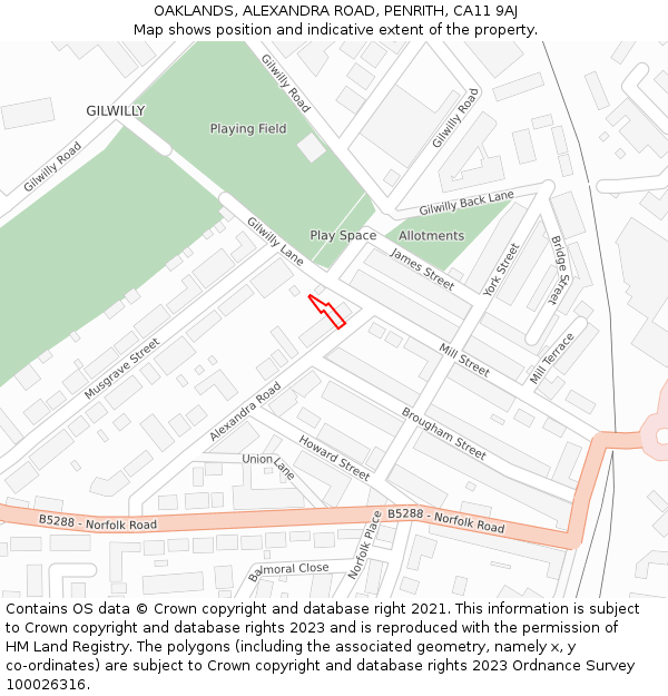 OAKLANDS, ALEXANDRA ROAD, PENRITH, CA11 9AJ: Location map and indicative extent of plot