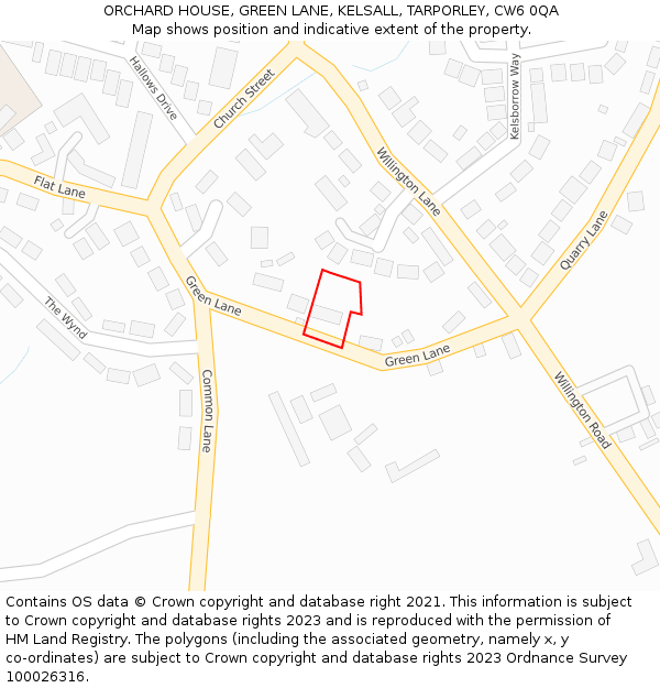 ORCHARD HOUSE, GREEN LANE, KELSALL, TARPORLEY, CW6 0QA: Location map and indicative extent of plot