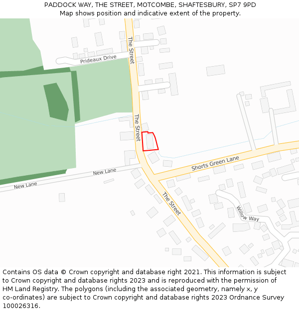PADDOCK WAY, THE STREET, MOTCOMBE, SHAFTESBURY, SP7 9PD: Location map and indicative extent of plot