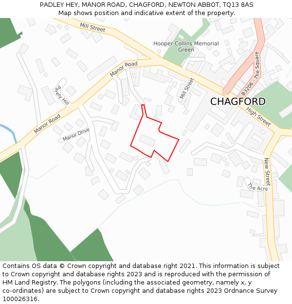 PADLEY HEY, MANOR ROAD, CHAGFORD, NEWTON ABBOT, TQ13 8AS: Location map and indicative extent of plot