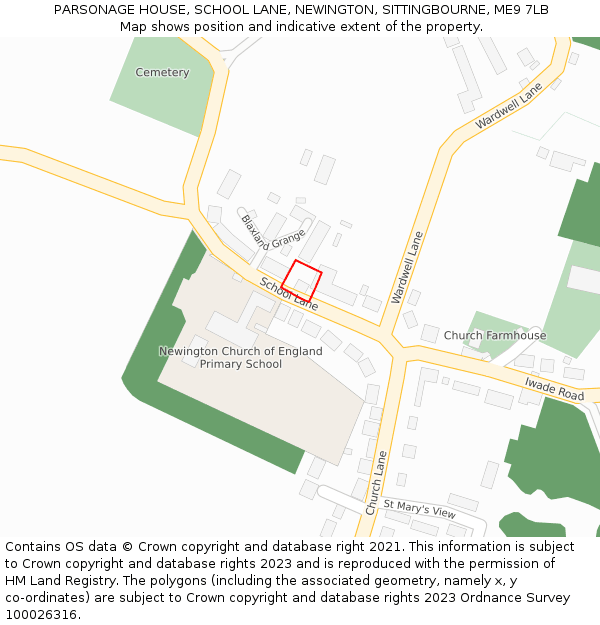 PARSONAGE HOUSE, SCHOOL LANE, NEWINGTON, SITTINGBOURNE, ME9 7LB: Location map and indicative extent of plot