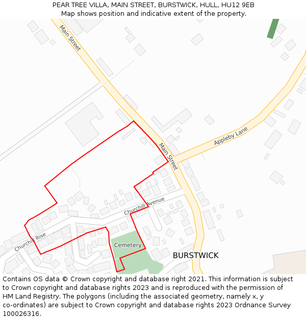 PEAR TREE VILLA, MAIN STREET, BURSTWICK, HULL, HU12 9EB: Location map and indicative extent of plot
