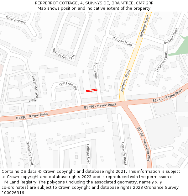 PEPPERPOT COTTAGE, 4, SUNNYSIDE, BRAINTREE, CM7 2RP: Location map and indicative extent of plot