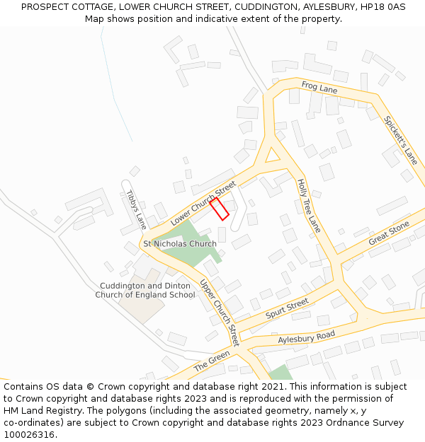 PROSPECT COTTAGE, LOWER CHURCH STREET, CUDDINGTON, AYLESBURY, HP18 0AS: Location map and indicative extent of plot