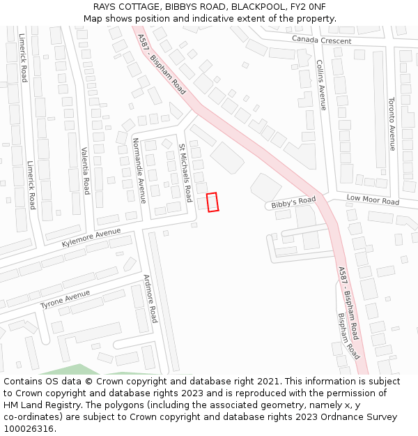RAYS COTTAGE, BIBBYS ROAD, BLACKPOOL, FY2 0NF: Location map and indicative extent of plot