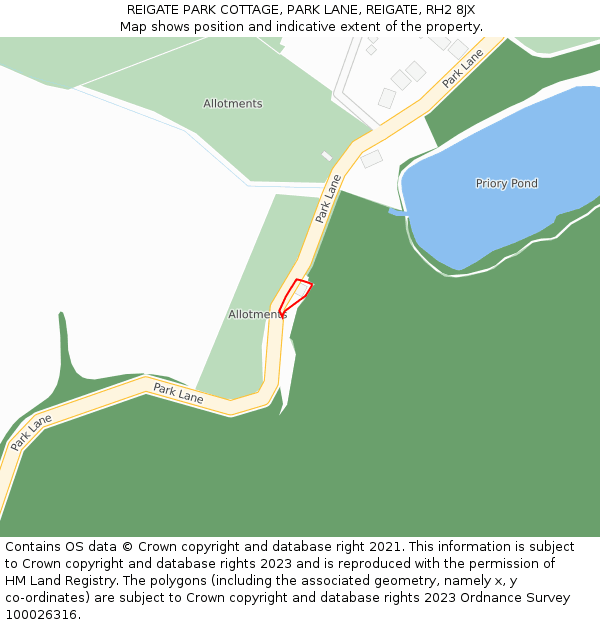 REIGATE PARK COTTAGE, PARK LANE, REIGATE, RH2 8JX: Location map and indicative extent of plot