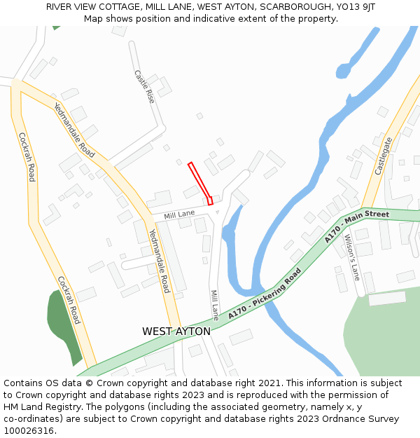 RIVER VIEW COTTAGE, MILL LANE, WEST AYTON, SCARBOROUGH, YO13 9JT: Location map and indicative extent of plot