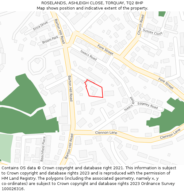 ROSELANDS, ASHLEIGH CLOSE, TORQUAY, TQ2 8HP: Location map and indicative extent of plot