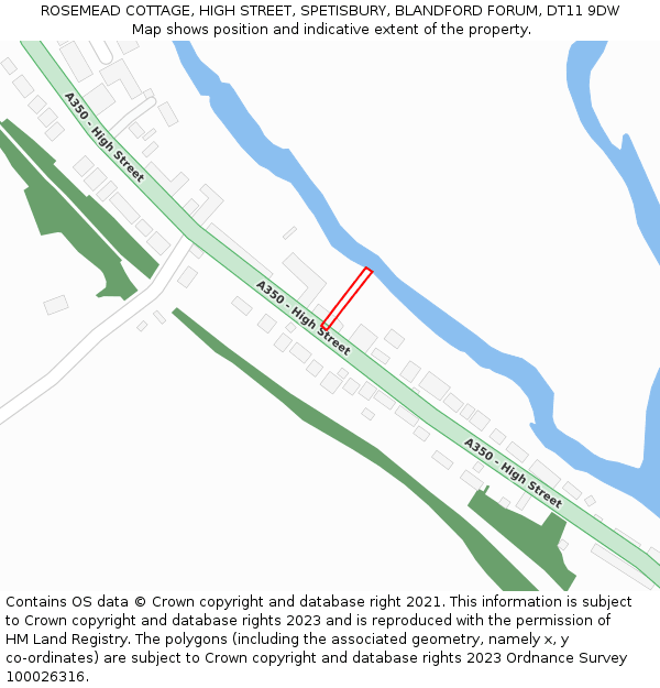 ROSEMEAD COTTAGE, HIGH STREET, SPETISBURY, BLANDFORD FORUM, DT11 9DW: Location map and indicative extent of plot