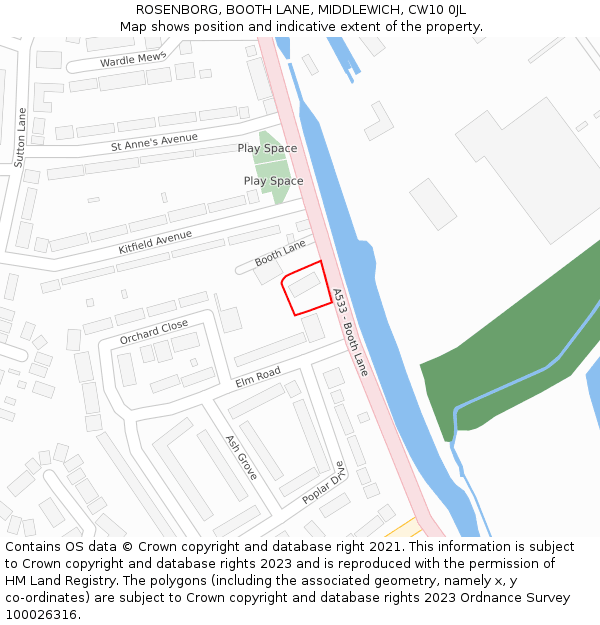 ROSENBORG, BOOTH LANE, MIDDLEWICH, CW10 0JL: Location map and indicative extent of plot