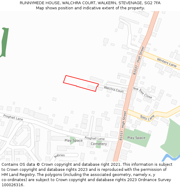 RUNNYMEDE HOUSE, WALCHRA COURT, WALKERN, STEVENAGE, SG2 7FA: Location map and indicative extent of plot