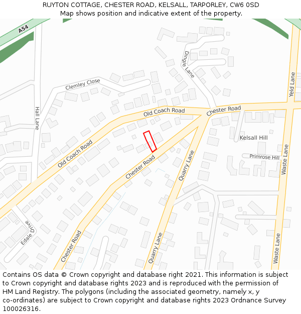 RUYTON COTTAGE, CHESTER ROAD, KELSALL, TARPORLEY, CW6 0SD: Location map and indicative extent of plot