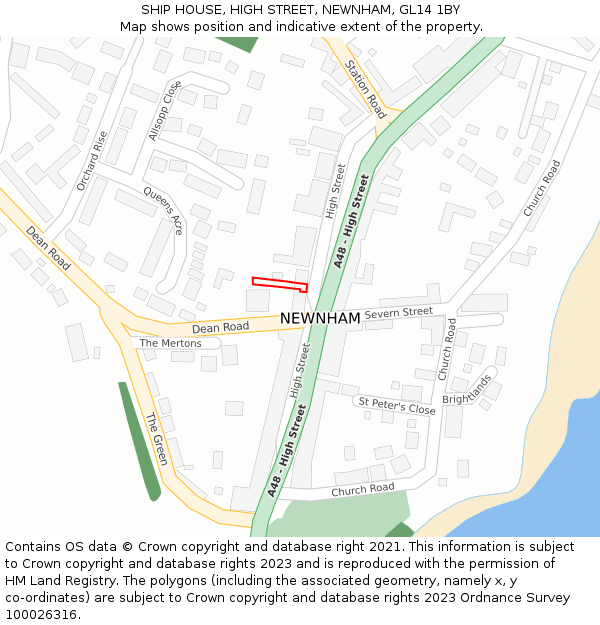 SHIP HOUSE, HIGH STREET, NEWNHAM, GL14 1BY: Location map and indicative extent of plot