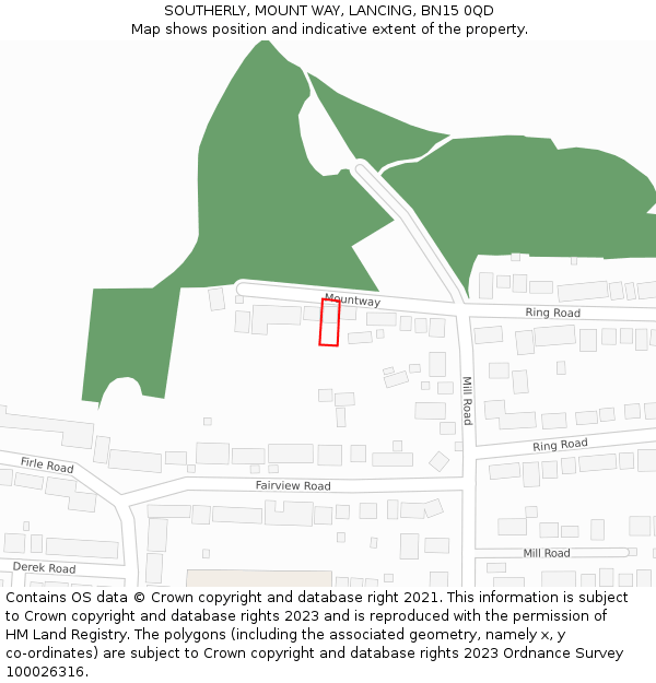 SOUTHERLY, MOUNT WAY, LANCING, BN15 0QD: Location map and indicative extent of plot