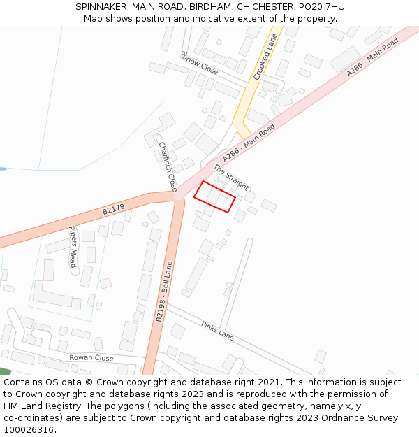 SPINNAKER, MAIN ROAD, BIRDHAM, CHICHESTER, PO20 7HU: Location map and indicative extent of plot