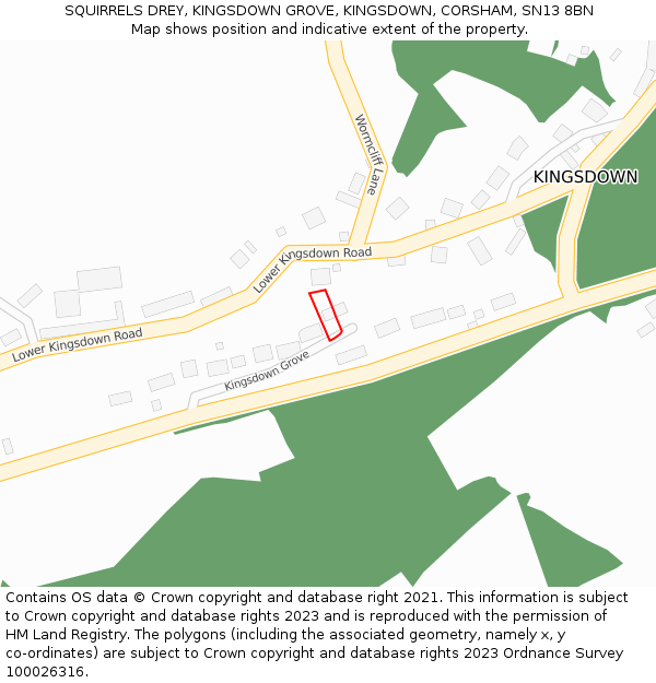 SQUIRRELS DREY, KINGSDOWN GROVE, KINGSDOWN, CORSHAM, SN13 8BN: Location map and indicative extent of plot