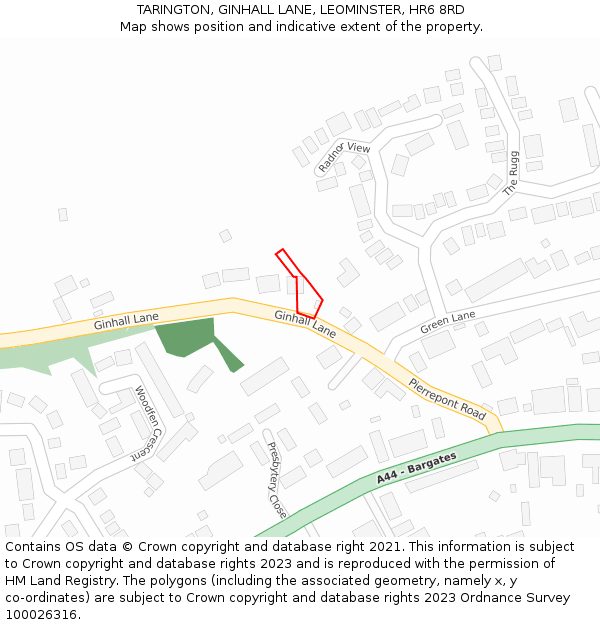 TARINGTON, GINHALL LANE, LEOMINSTER, HR6 8RD: Location map and indicative extent of plot