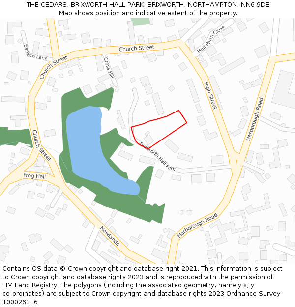 THE CEDARS, BRIXWORTH HALL PARK, BRIXWORTH, NORTHAMPTON, NN6 9DE: Location map and indicative extent of plot