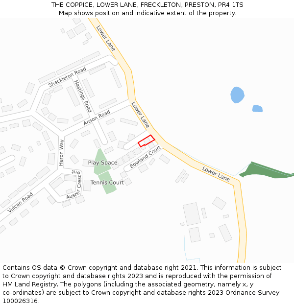 THE COPPICE, LOWER LANE, FRECKLETON, PRESTON, PR4 1TS: Location map and indicative extent of plot