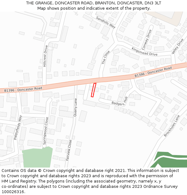 THE GRANGE, DONCASTER ROAD, BRANTON, DONCASTER, DN3 3LT: Location map and indicative extent of plot