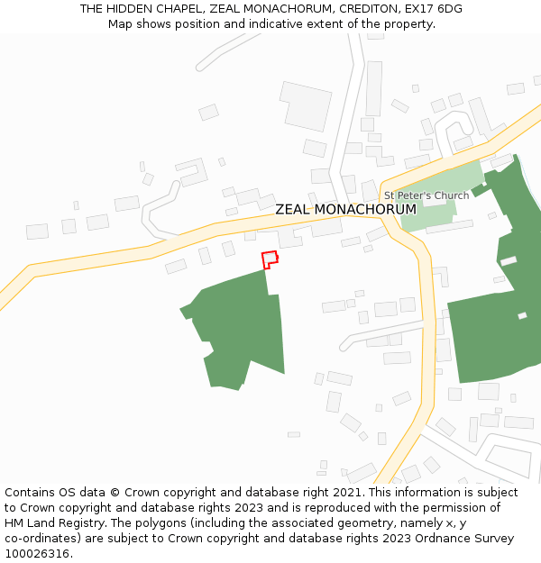 THE HIDDEN CHAPEL, ZEAL MONACHORUM, CREDITON, EX17 6DG: Location map and indicative extent of plot