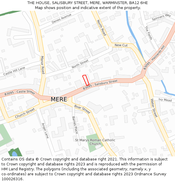 THE HOUSE, SALISBURY STREET, MERE, WARMINSTER, BA12 6HE: Location map and indicative extent of plot