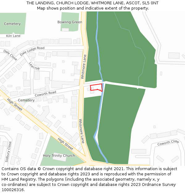 THE LANDING, CHURCH LODGE, WHITMORE LANE, ASCOT, SL5 0NT: Location map and indicative extent of plot