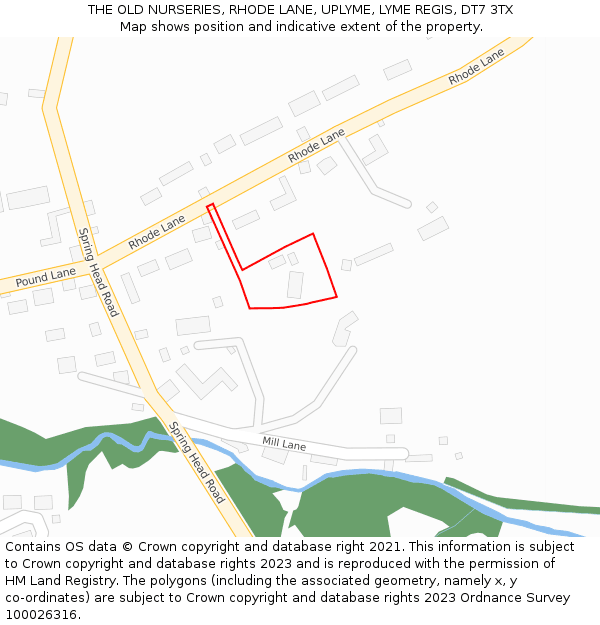 THE OLD NURSERIES, RHODE LANE, UPLYME, LYME REGIS, DT7 3TX: Location map and indicative extent of plot