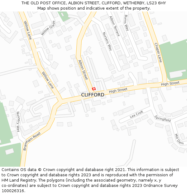 THE OLD POST OFFICE, ALBION STREET, CLIFFORD, WETHERBY, LS23 6HY: Location map and indicative extent of plot