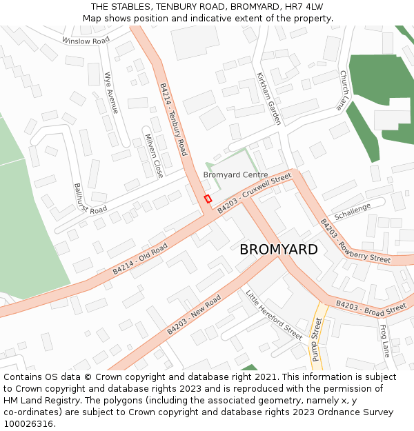 THE STABLES, TENBURY ROAD, BROMYARD, HR7 4LW: Location map and indicative extent of plot