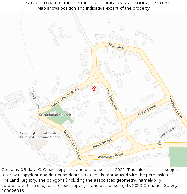 THE STUDIO, LOWER CHURCH STREET, CUDDINGTON, AYLESBURY, HP18 0AS: Location map and indicative extent of plot