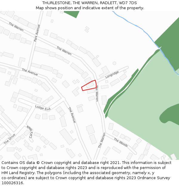 THURLESTONE, THE WARREN, RADLETT, WD7 7DS: Location map and indicative extent of plot