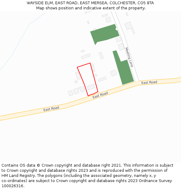 WAYSIDE ELM, EAST ROAD, EAST MERSEA, COLCHESTER, CO5 8TA: Location map and indicative extent of plot