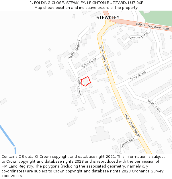 1, FOLDING CLOSE, STEWKLEY, LEIGHTON BUZZARD, LU7 0XE: Location map and indicative extent of plot