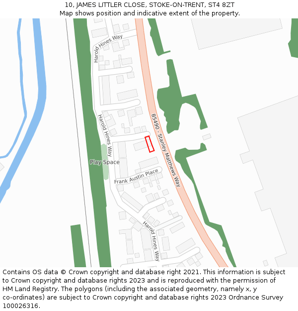 10, JAMES LITTLER CLOSE, STOKE-ON-TRENT, ST4 8ZT: Location map and indicative extent of plot