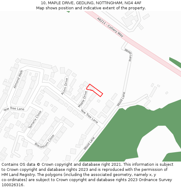 10, MAPLE DRIVE, GEDLING, NOTTINGHAM, NG4 4AF: Location map and indicative extent of plot