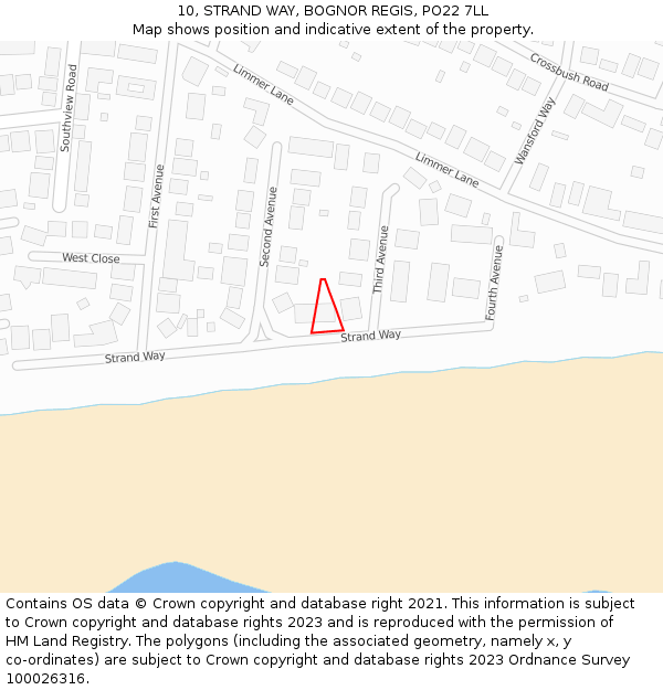 10, STRAND WAY, BOGNOR REGIS, PO22 7LL: Location map and indicative extent of plot